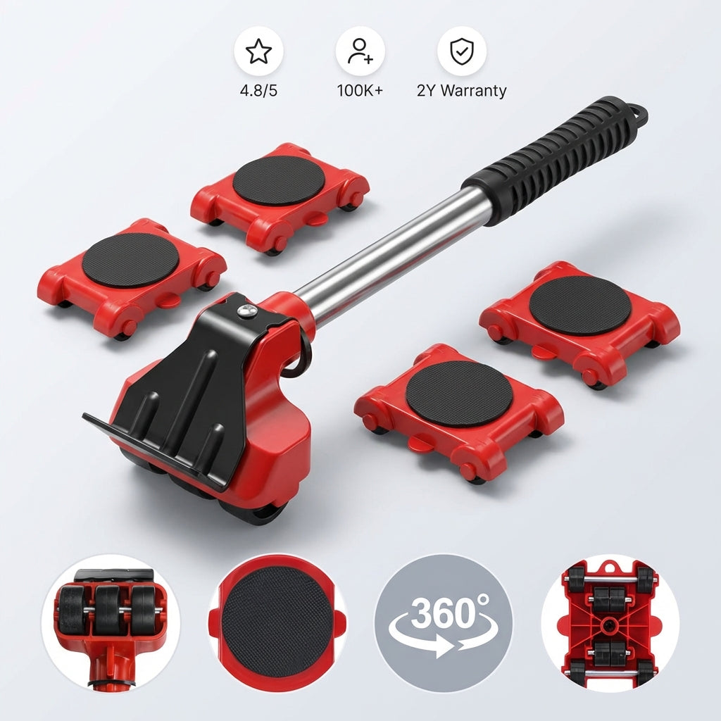 頑丈家具リフティング＆移動キット4点セット-150kgまで楽に持ち上げられます。